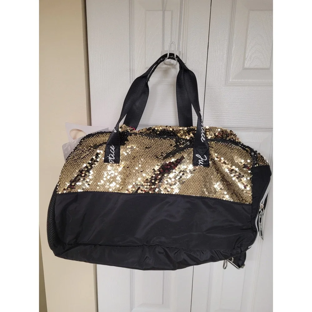 Justice‎ Gymnast Duffle Bag Gold Sequin Kids Travel Bag Shoe Compartment NWT